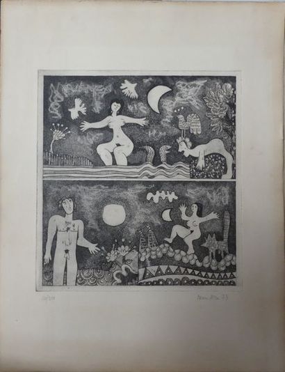 null Simone et Henri JEAN (XX-XXIe siècle) 

"Adam et Eve"

Gravure en noir, signée...