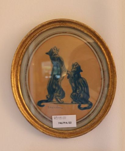 null Théophile STEINLEN (1859-1923)

"Les chats"

Crayon bleu sur papier ovale, signé...