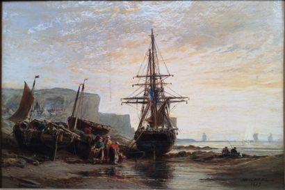 null Jules NOEL (1810-1881)

"Déchargement du poisson" 

Huile sur toile (rentoilée),...