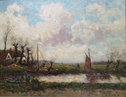 null Evert MOLL (1878-1955)

"Paysans et bateaux sur une rivière"

Huile sur toile...