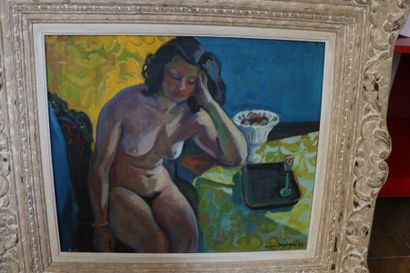 null Roger WORMS (1907-1980)

"Nu Féminin à la coupe de fruits et au verre de vin",

Huile...