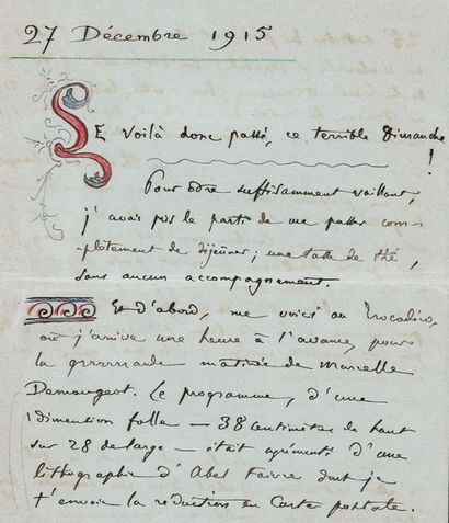 null Camille SAINT-SAENS

Lettre autographe signée.

18 décembre 1912. 3 pp., en-tête...