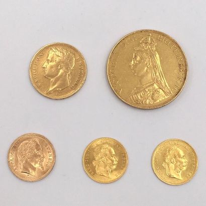 null Lot de pièces de monnaie comprenant :

- une pièce de 20F empire français 1865....