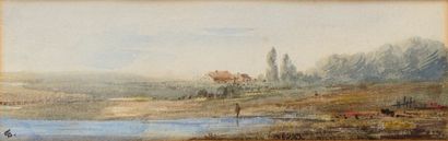 null Édouard QUESNEL (Le Havre, 1842 - Paris, 1891)

"Paysage avec pêcheur"

Aquarelle,...