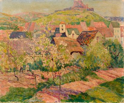 null Victor CHARRETON (1864-1936) 

"Village au printemps" 

Huile sur toile, signée...