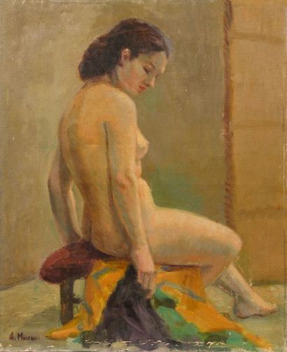 null Aimée MOREAU (1926) 

"Nu assis" 

Huile sur toile, signée en bas à droite,...
