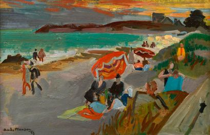 null André PLANSON (1898-1981) 

"Sur la plage - 1958" 

Huile sur panneau, signée...