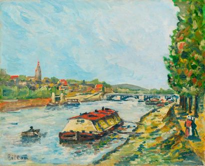 null Arthur FILLON (1900-1974) 

"Vers Honfleur" 

Huile sur isorel, signée en bas...