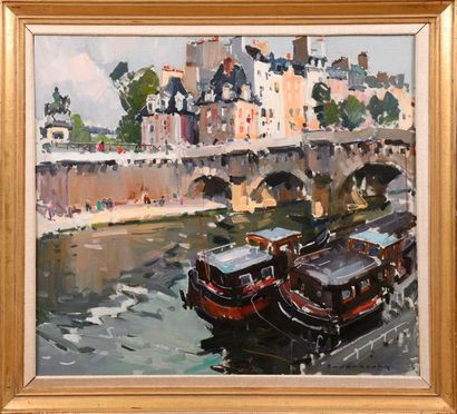 null Paul ANDERBOUHR (1909- 2006) 

"Le Pont neuf à Paris" 

Huile sur toile signée...