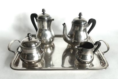 null ERCUIS. Service thé café en métal argenté quatre pièces comprenant une théière,...