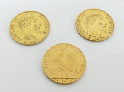 null TROIS PIECES de 20 francs or, 1860, 1875 et 1904