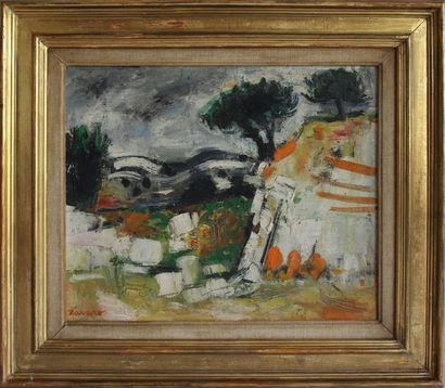 null Albert ZAVARO (1925) Paysage aux pins parasols. Huile sur toile signée en bas...
