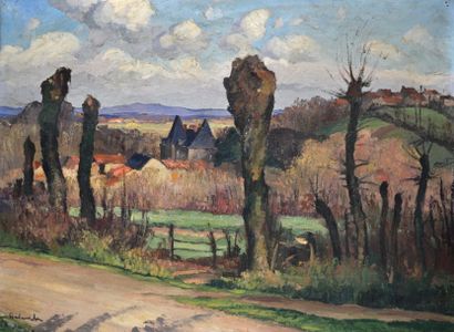 null Gaston BALANDE (1880-1971) Château en Vendée, mont des alouettes. Huile sur...