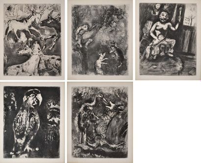 null Marc CHAGALL (1887-1985) Cinq fables. Cinq lithographies en noir et blanc. 33,5...