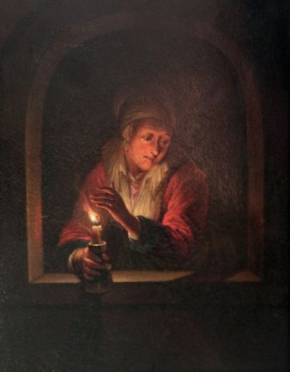 null Adam BRAUN (1748-1827) Femme à la chandelle. Huile sur cuivre signé. 31,5 x...