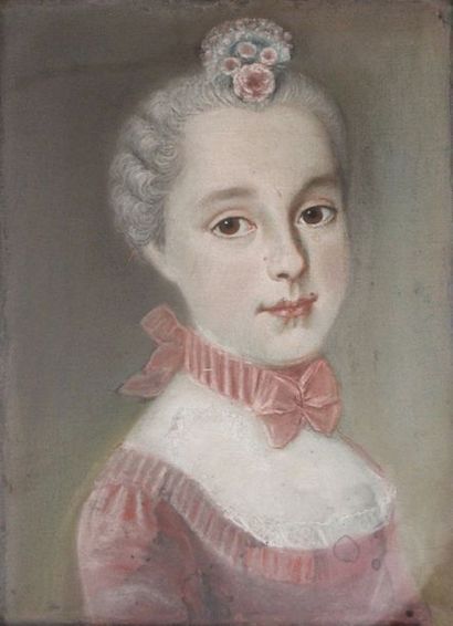 null Ecole française XVIIIe-XIXe. Portrait de jeune femme. Pastel. 43,54 x 31,5 ...