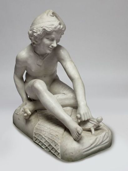 null François RUDE (1784-1855) (d'après). Pêcheur napolitain. Marbre blanc sculpté....