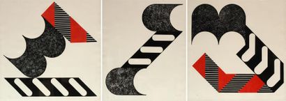null Kumi SUGAI (1919-1996) Composition en rouge et noir sur fond blanc. Lithographie,...