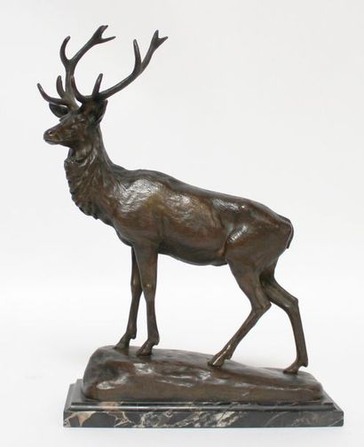 null Georges GARDET (1863-1939) Cerf. Bronze à patine brune signé. Socle de marbre...
