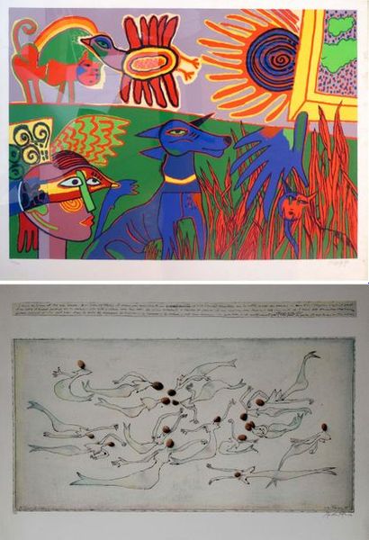 null CORNEILLE (1922-2010), Le chien bleu, lithographie signée en bas à droite et...