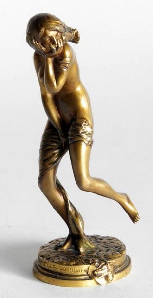 null Maurice GUIRAUD-RIVIERE (1881-1947). Le départ précipité. Bronze à patine doré,...