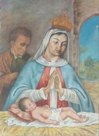 null Cesar MARINO, Vierge à l'enfant, huile sur toile signée en bas à droite, située...