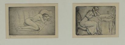 null Emile SULPIS (1856-1943). Deux lithographies dans un cadre : femme endormie...