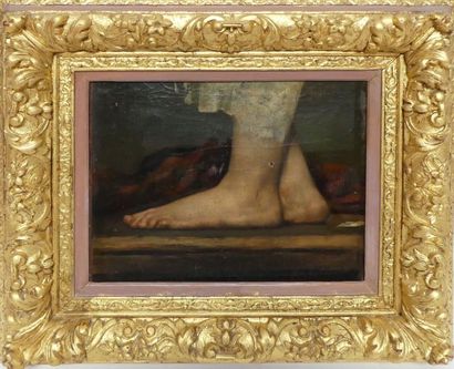 null François CHIFFLART (1825-1901). Fragment d'huile sur toile figurant les pieds...