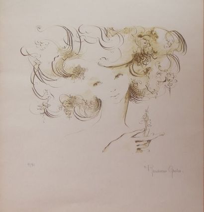 null Nicole ROUSSEAU-GROLEE (1930-), femme au chapeau, lithographie numérotée 9/31...