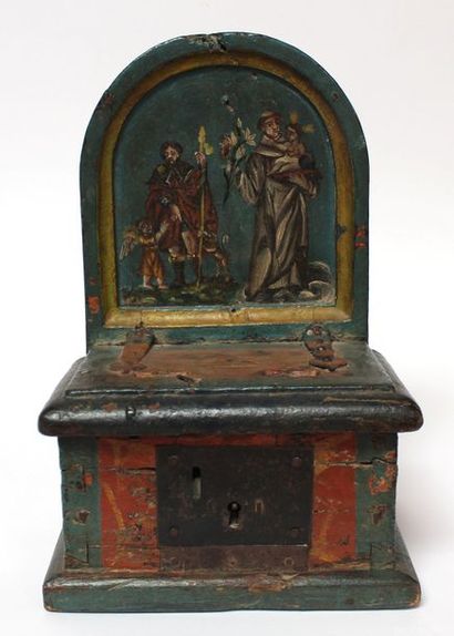 null TRONC d'église en bois à décor polychrome de Saint François d'Assise. XVIIIème....