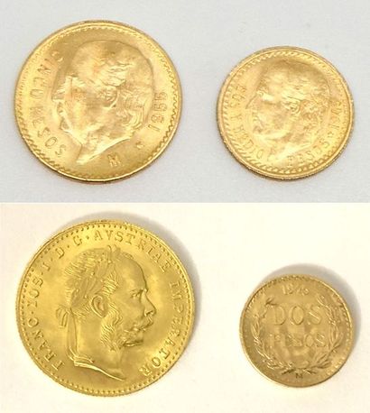 null *Lot de quatre PIECES or: 5 pesos, 2 pesos et demi, 2 pesos 1945, et 1 ducat...