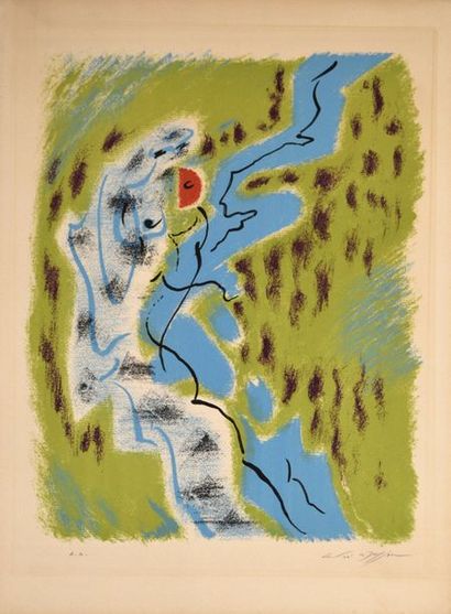 null André MASSON (1896-1987) Femme au bord de la rivière. Lithographie en couleurs,...