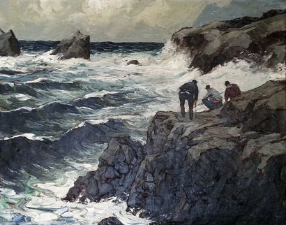 null Gustave VIDAL (1895-1966) Marine par temps gris, Porquerolles. Huile sur toile...