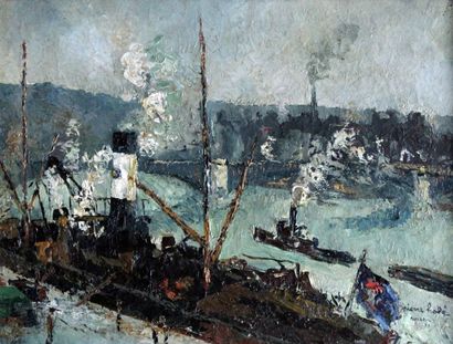 null Pierre HODE (1889-1942), Vue du port de Rouen, huile sur toile signée en bas...