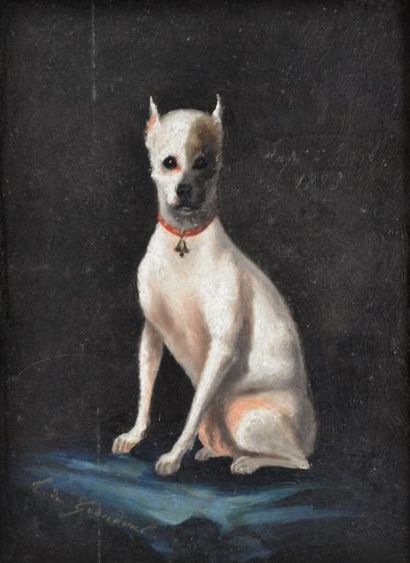 null T. de GRANVAL, fin XIXe. Portrait de chien. Huile sur panneau signé en bas à...