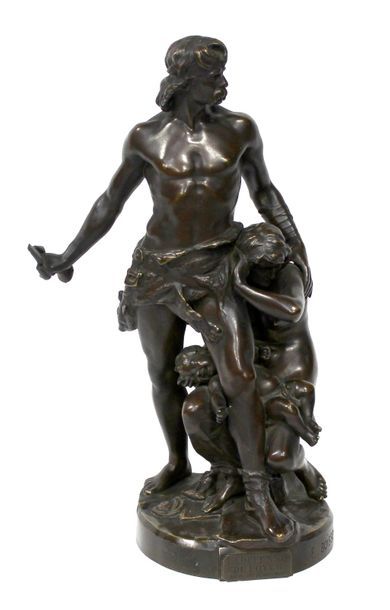 null Émile André BOISSEAU (1842-1923). Défense du foyer. Bronze à patine brune signée,...