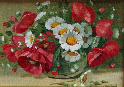 ZIMINA Irina "Fleurs des champs"Huile sur toile marouflée sur carton 13 x 18 cm...