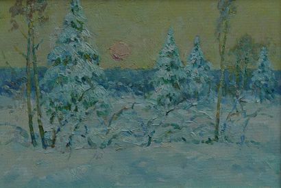 MARKOV Léonid "La forêt sous le soleil d'hiver"huile sur toile, signée 19 x 27...