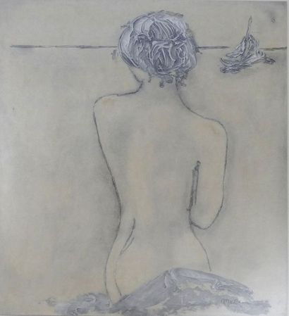 null MOLENN, Femme de dos, technique mixte signée en bas à droite. 39 x 30 cm