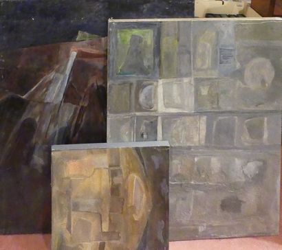 null THIERRY PRAT (XXe-XXIe), Composition abstraite, trois huiles sur panneaux