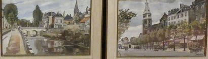 null M. SICARD, Paysages au clocher, paire d'aquarelles signées en bas à droite