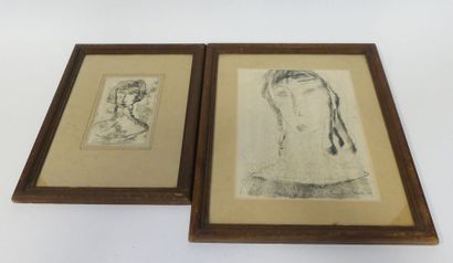 null Pierre Ernest KOHL (1897-1985), Deux portraits de femme, encre de chine sur...
