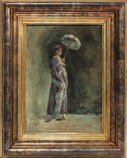 null Pio JORIS (1843-1921) Femme à l’ombrelle. Aquarelle signée en bas à droite....