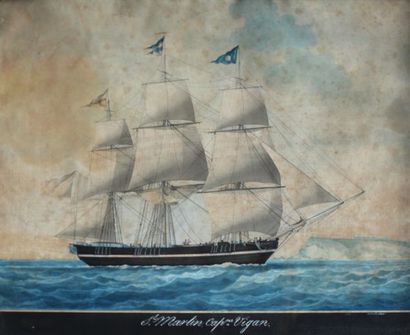 null Louis MONTARDIER (1793-1860) Saint Martin Captain Vigan. Watercolor signed lower...
