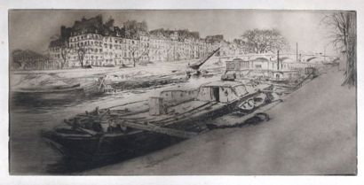null Edgar CHAHINE (1874-1947) Vieux Paris, quai des Célestins, 1905. Eau-forte et...