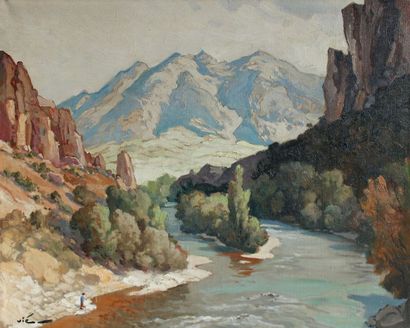 null Gabriel VIÉ (1888-1973) Sortie du Guil aux gorges du Mont-Dauphin, Htes A. Huile...