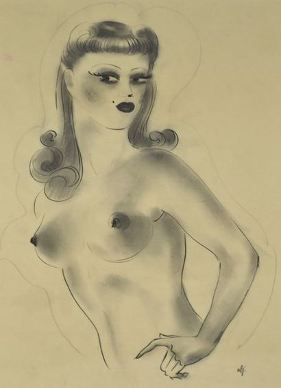 null Lucien VIROT (1909-2003) Buste de femme nue. Encre de Chine sur papier calque...