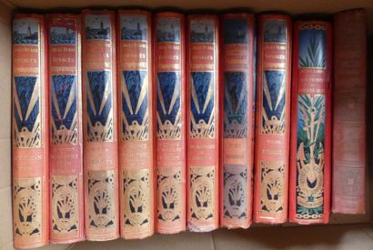 null Jules VERNE, dix volumes, cartonnage d'éditeur dont huit dos au phare.