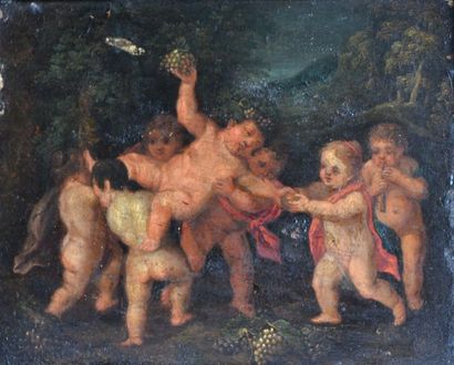 null Hendrik I VAN BALEN (1575-1632) (Suiveur de) Enfants bachiques. Huile sur panneau....
