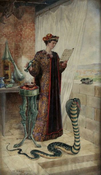 null Horace de CALLIAS (1847-1921). La magicienne. Aquarelle signée en bas à gauche....